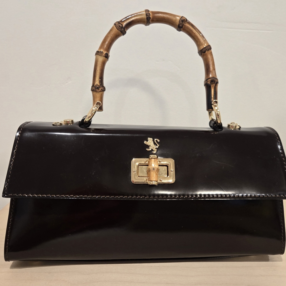 Pratesi Firenze Italian Leather Bamboo Handle Satchel Chocolate Brown